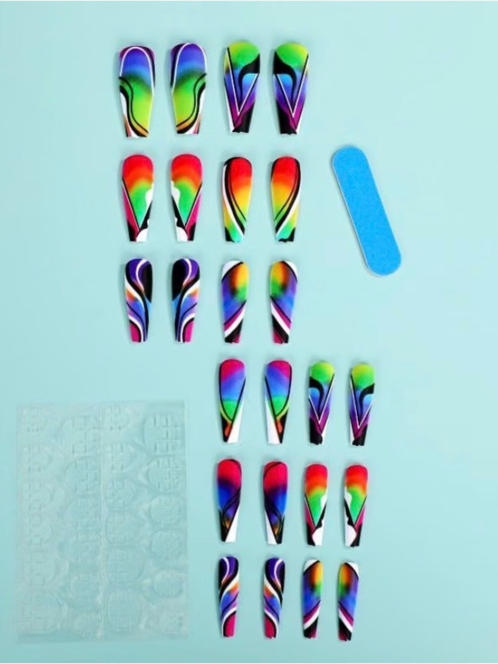NWT Vibrant Rainbow Swirl Press-On Nail Set